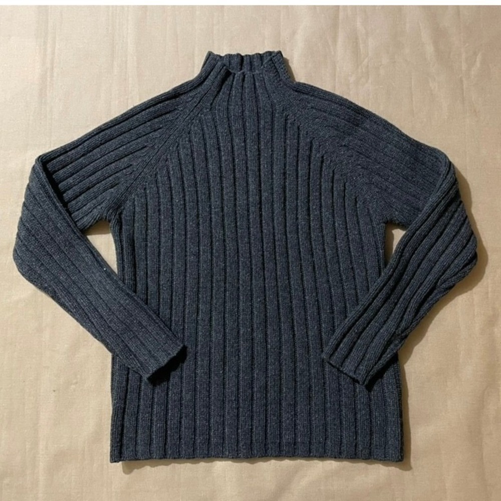Vintage Y2K J Crew Lambs Wool Sweater Sz M Gray Mock Neck Unisex Chunky Knit